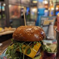 Dirty vegan burger and fries at Bill's in Farnham