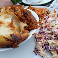 Lentil and mushroom lasagne at The Wild Oak Cafe in Llanidloes