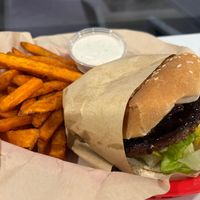 Mainlander with sweet potato fries  at Nice Burger in Mission Viejo