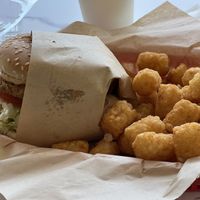 Chicken sammie with tots   at Nice Burger in Mission Viejo