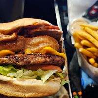 BBQ bacon Ranch burger and fries at Nice Burger in Mission Viejo