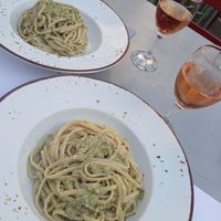 Pistachio pesto spaghetti at Kappos Etsi in Aegina