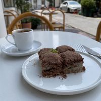 Vegan cold baklava and turkish coffee  at Halef in Istanbul
