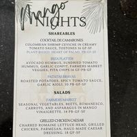 Dinner menu  at Mango Haus in Bakersfield