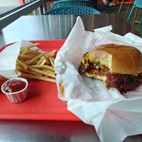 Vegan burger and fries. at QueenBurger in Durham