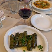 Grape leaves and vegetable soup at Aladdin's Eatery in Boardman