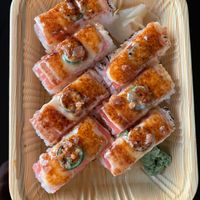 salmon avocado oshi   at Vegan Shoku in Vancouver