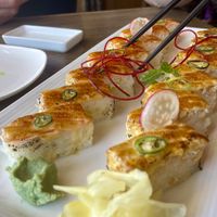 Salmon Avocado and Crab Oshisushi   at Vegan Shoku in Vancouver