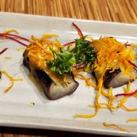 Eggplant "salmon" at Vegan Shoku in Vancouver