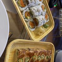 Avocado yam roll and vegan salmon avocado oshii  at Vegan Shoku in Vancouver