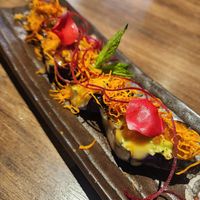Eggplant salmon (a must-try!) at Vegan Shoku in Vancouver