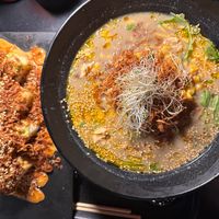 Roasted miso avocado roll and garlic miso ramen.  at REDWHITE BONELESS RAMEN - Studio City in Studio City