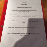 Vegan menu at The Kaye Arms in Wakefield