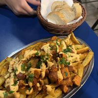 Loaded vegan chorizo fries  at B13 Bar in Madrid