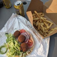 Falafel pita with fries and lemonade. at Josef's Gyros & Kabobs in Appleton
