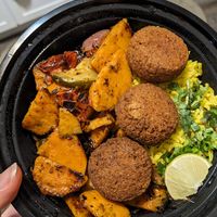 Falafel platter with roasted veggies and rice pilaf. at Josef's Gyros & Kabobs in Appleton