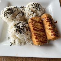 Fried tofu with rice   at The Rim in Volcano