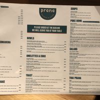 The English menu  at Prana in Belgrade