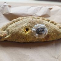 Keralan Cauliflower, Chickpea + Onion Bhaji Pasty at Five in Conwy