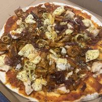 Pulled jackfruit and pineapple pizza   at Pizza Factory in Phnom Penh
