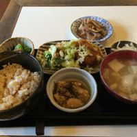 Lunch set with brown rice at Milk Land in Tokyo