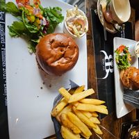 Meat free patty and chips at The Black Bull in Moffat