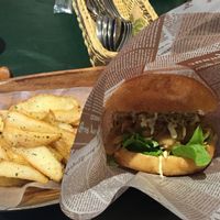 Basil “chicken” sandwich and fries  at Olu Olu Cafe in Tokyo