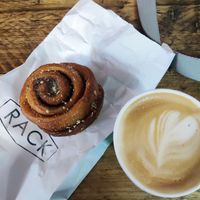 Vegan pumpkin spiced pastry and coffeem at Rack in Stockport