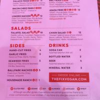 Flip side menu  at The Fix in Reno