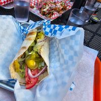 Chicken shwarma (unwrapped) and falafel fries in the back at The Fix in Reno