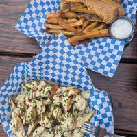 Lemon pepper dry rub "wings" and falafel fries with modifications at The Fix in Reno