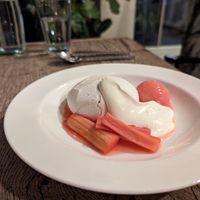 Vegan meringue with rhubarb and strawberry sorbet at Marle in Hook