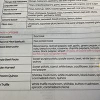 burger patty options  at RawASF in San Jose