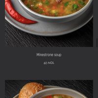 Minestrone and a mushroom and quinoa soup   at The Penthouse Cafe in Chisinau
