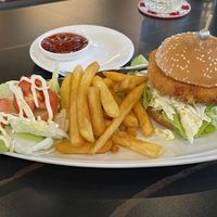 This is the tofu burger, ordered off the vegan menu but it came ladened with mayonnaise, so was borderline inedible. It cost 200 baht.  at Mama Big Restaurant in Khon Kaen