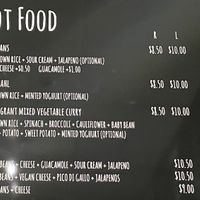 Pulp Friction’s hot food menu. at Pulp Friction - Trafalgar on Collins in Hobart