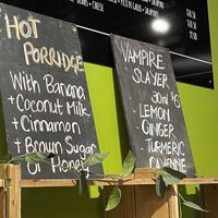 Pulp Friction’s porridge and Vampire Slayer listings. at Pulp Friction - Trafalgar on Collins in Hobart