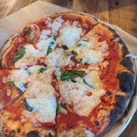 Margarita pizza with dairy free (vegan) cheese at Fergndans Wood Fired Pizza in Oxford