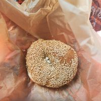 Sesame seed bagel with vegan butter.  Bakery is in house! at Gemini Cafe & Bakery in Bethel