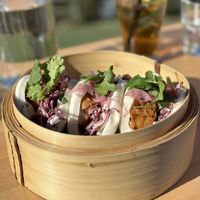 Bao bun with crispy eggplantt  at Love House in Anglesea