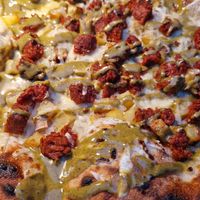 Muntagna, with soy chunks and pistachio sauce at Vulcanica Pizzeria in Acireale