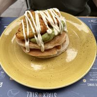 3 stack with avocado, vegan mayo, hash browns   at Stack & Still in London
