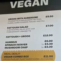 Vegan menu   at Juma Kitchen in London