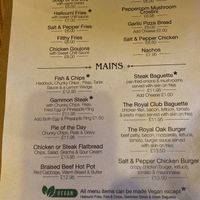 Note “all items can be made vegan” underneath.   at The Royal Oak in Wigan