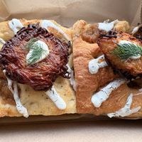 Potato latke sheetza with apple compote  at Bolivar Bread Bakery in Harpers Ferry