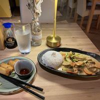 Mini spring rolls and red curry with tofuu  at AnTee Vegan in Hamburg