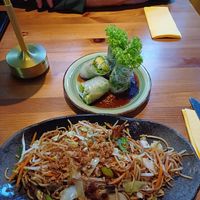 summerrolls with avocado + noodles with vegan duck -SO YUM at AnTee Vegan in Hamburg