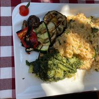 The risotto, with chard in the Dalmatian way, and roasted vegetables at Konoba Galiola in Liznjan