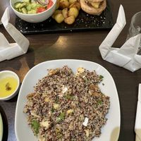 Quinoa salad and burger  at Aida's Zone in Stockholm