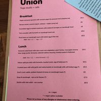 Menu  at Union Yoga + Cafe in Ramsgate